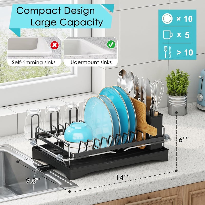 ANTOPY Dish Drying Rack in Sink, Expandable Rustproof Dish Rack for Kitchen Counter, Over The Sink Dish Drainer with Utensil Holder, Cup Rack, Drainboard, Space Saving Dish Dryer Rack for Inside Sink - Image 3